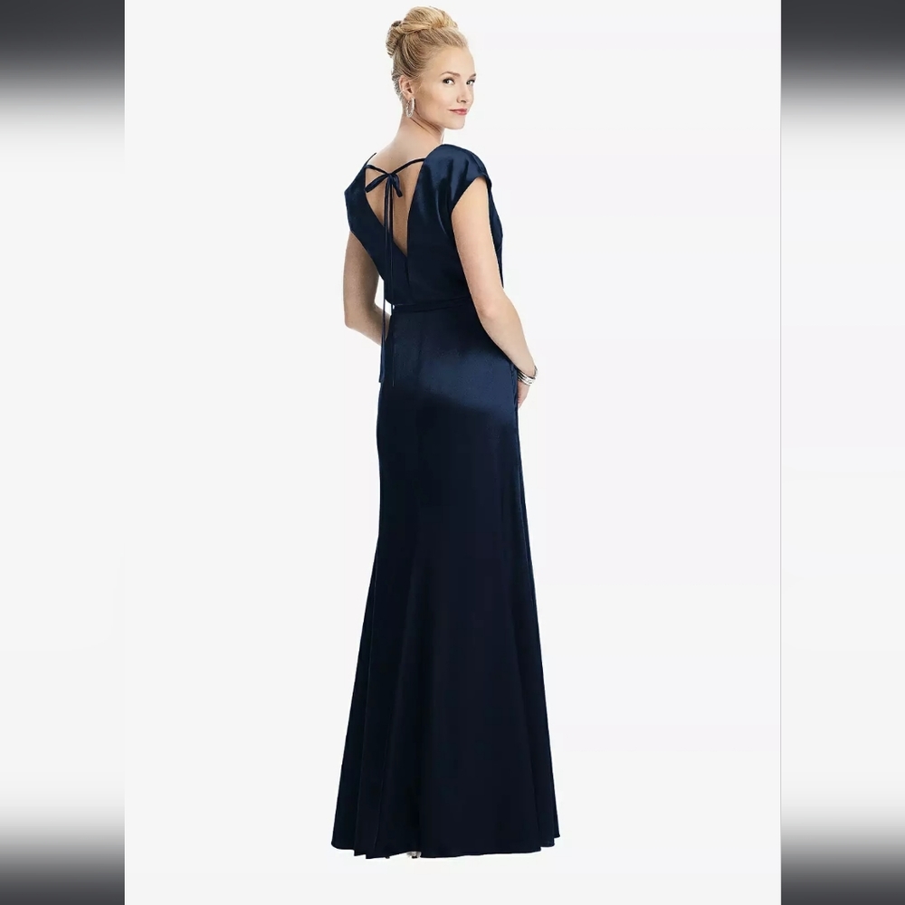 Dessy Collection Cap Sleeve Blouson Faux Wrap In Midnight Navy Style 305… - Picture 5 of 12